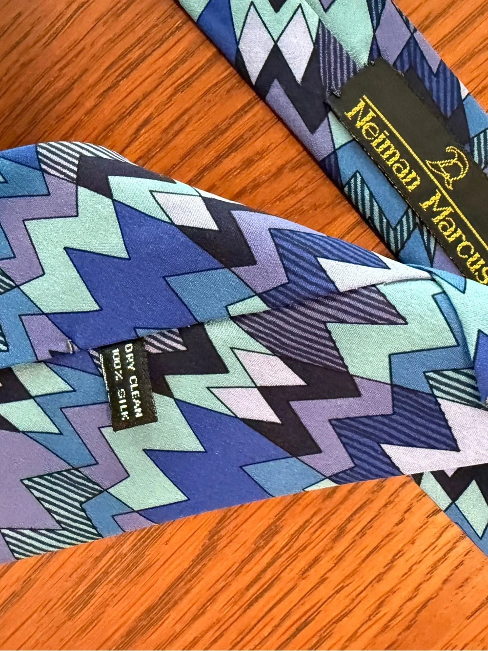 Vintage Missoni Silk Tie Neiman Marcus Blue Purple Chevron Zig Zag Geometric